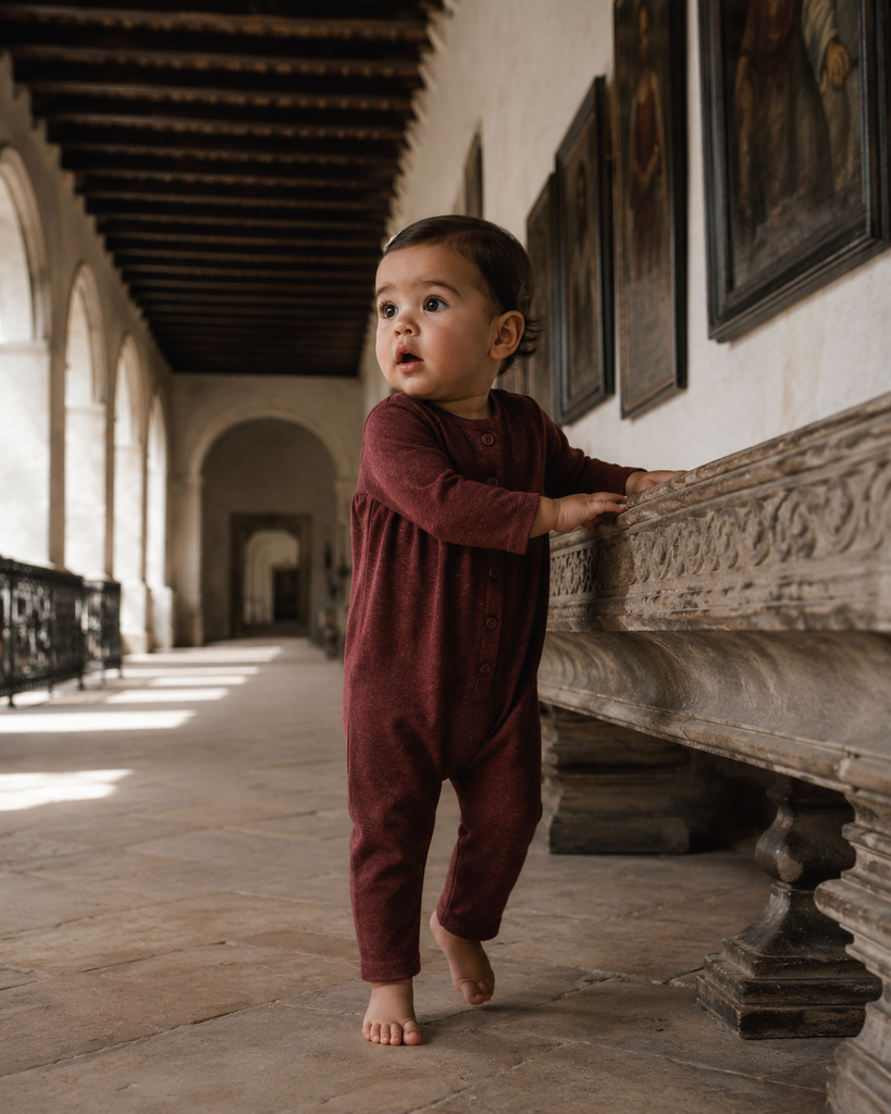 Retro Kid Isla Soft Sweater Baby Romper - Burgundy