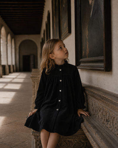 Retro Kid Isla Short Velvet Ribbed Dress - Black