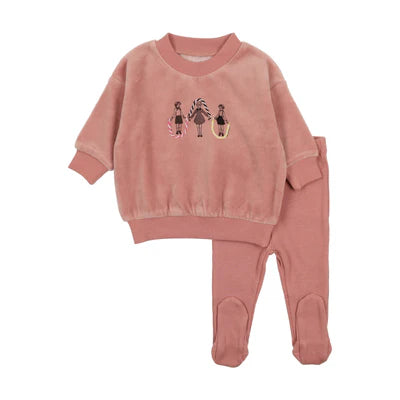 Bee & Dee Jumprope Velour Two Piece - Grapefruit 18M-3Y OPEN FEET