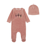 Bee & Dee Jumprope Velour Footie with Beanie - Grapefruit