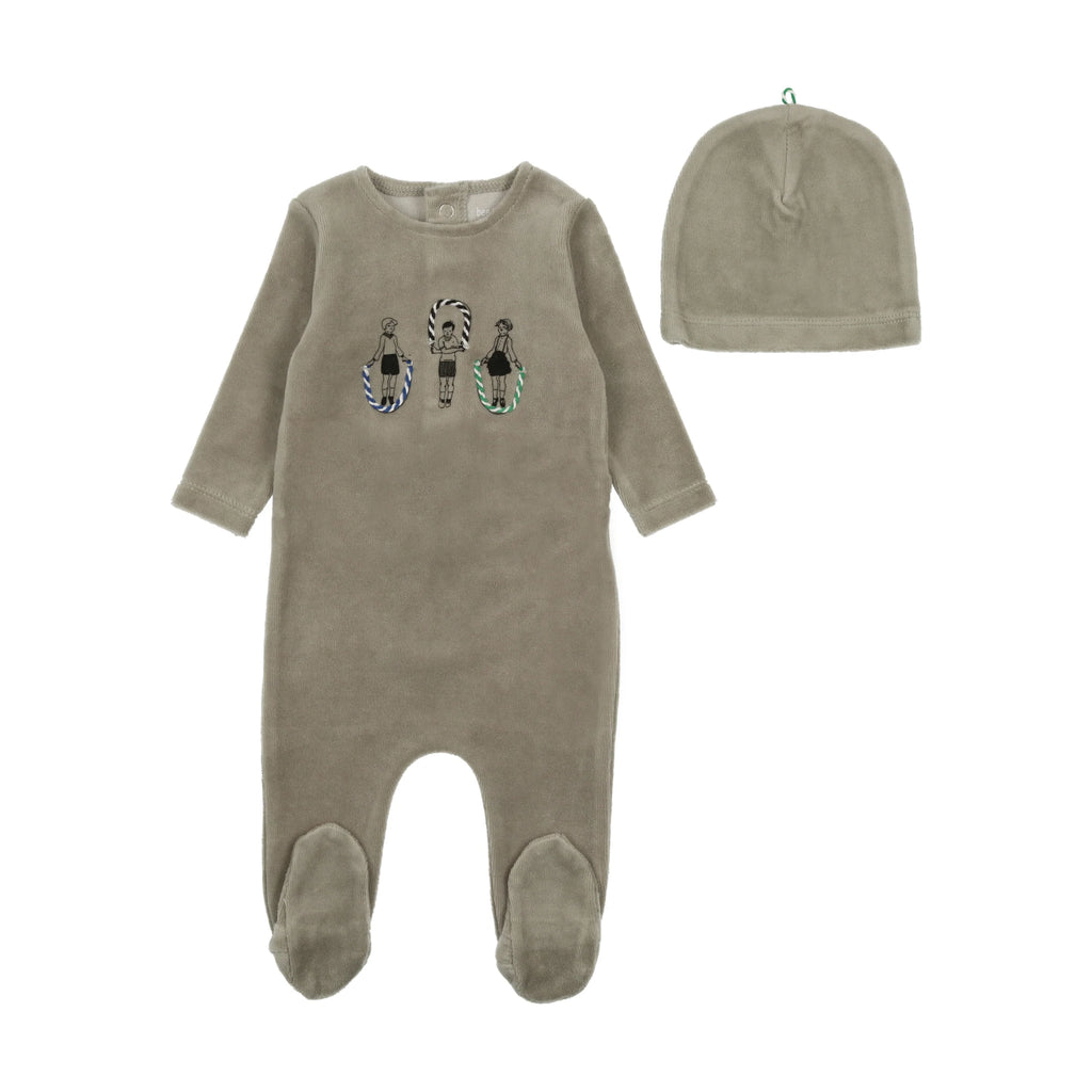 Bee & Dee Jumprope Velour Footie with Beanie - Sage