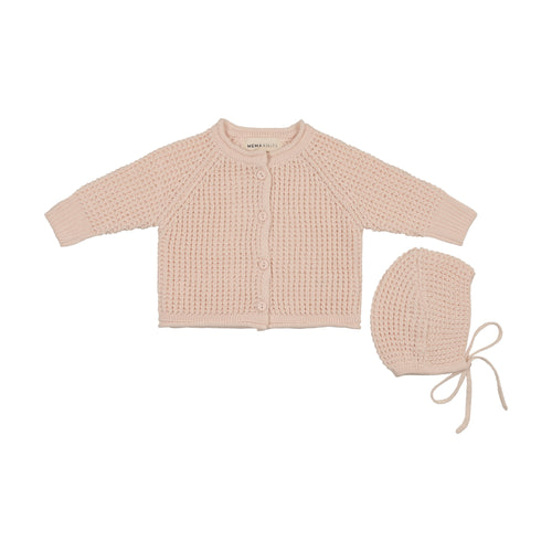 Mema Knits Knit Jacket And Bonnet - Light Pink