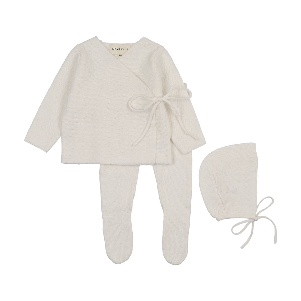 Mema Knits Knit Bris Set And Bonnet - Winter White