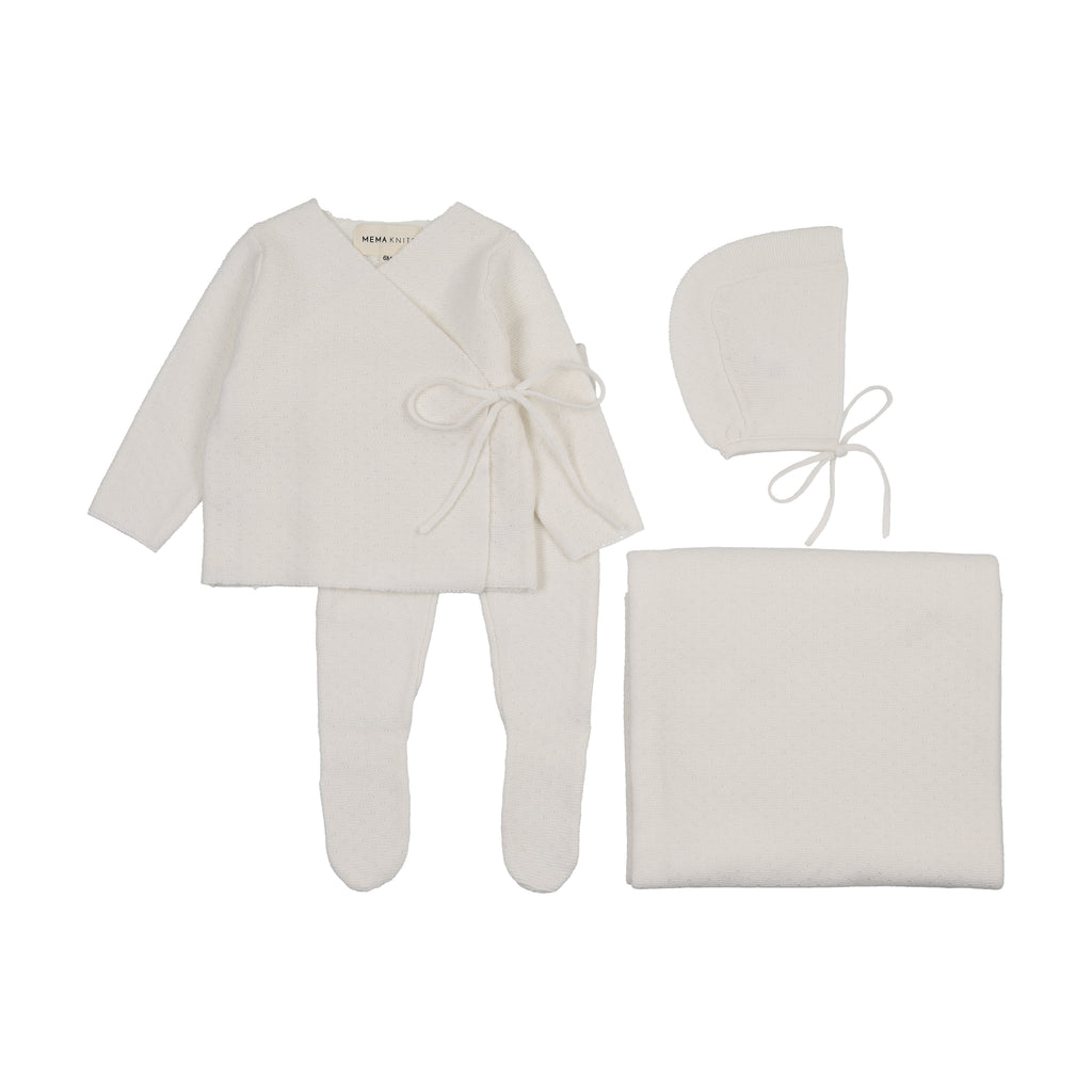 Mema Knits Knit Bris Layette Set - Winter White
