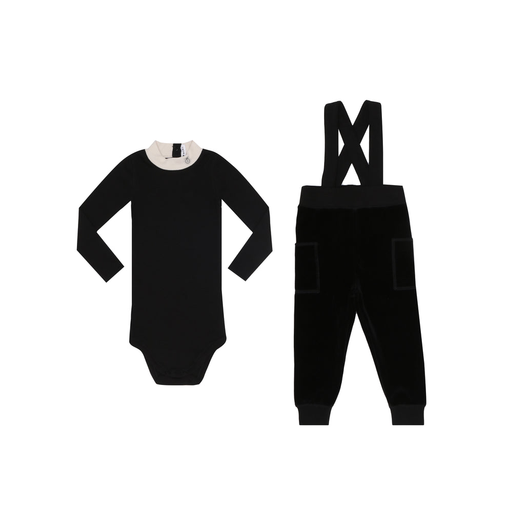 Little Parni Black Overall and onesie W/Logo
