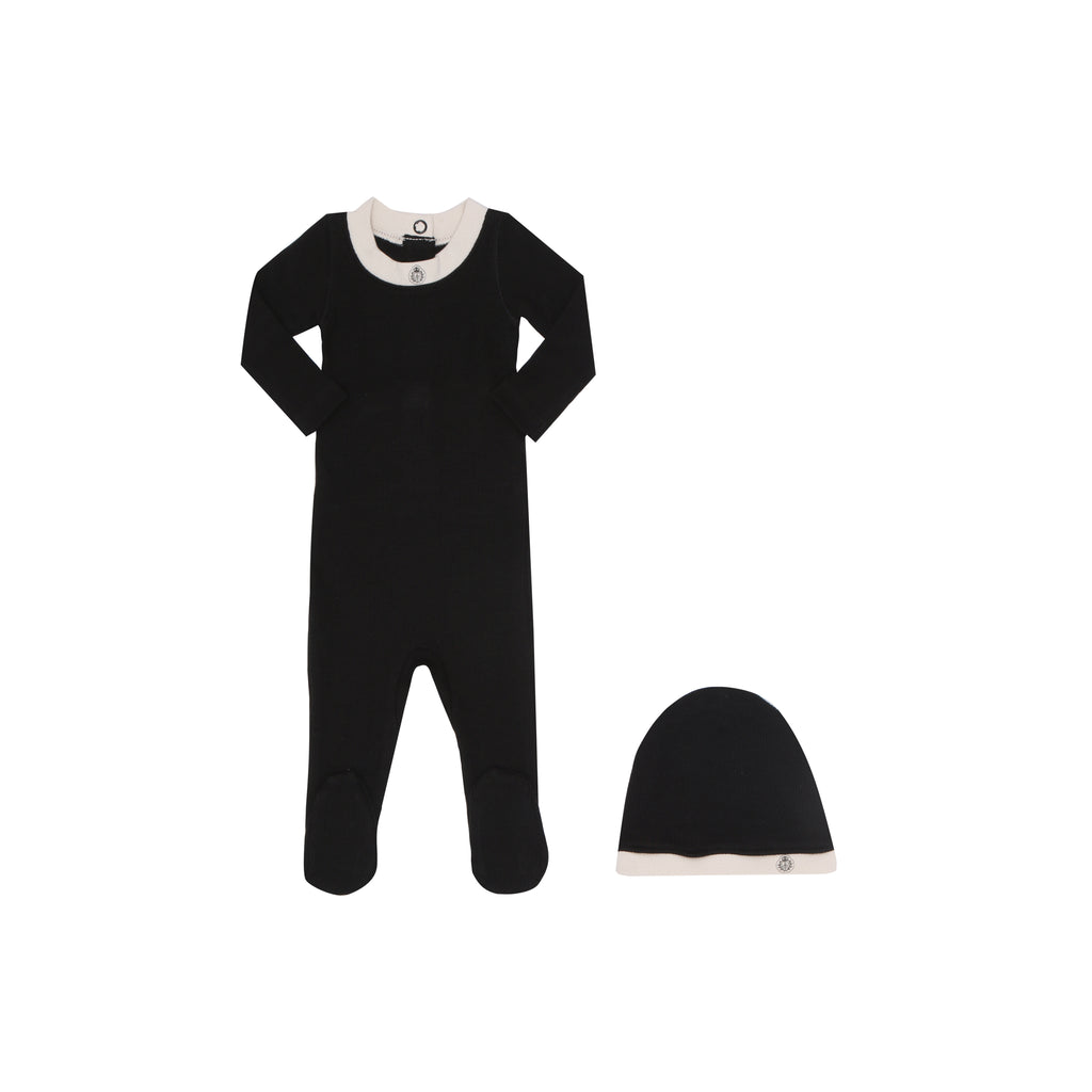 Little Parni  Ribbed Cotton Stretchy and Matching Beanie - BLACK