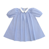 Little Parni K401 Girls Striped Dress - Blue/White