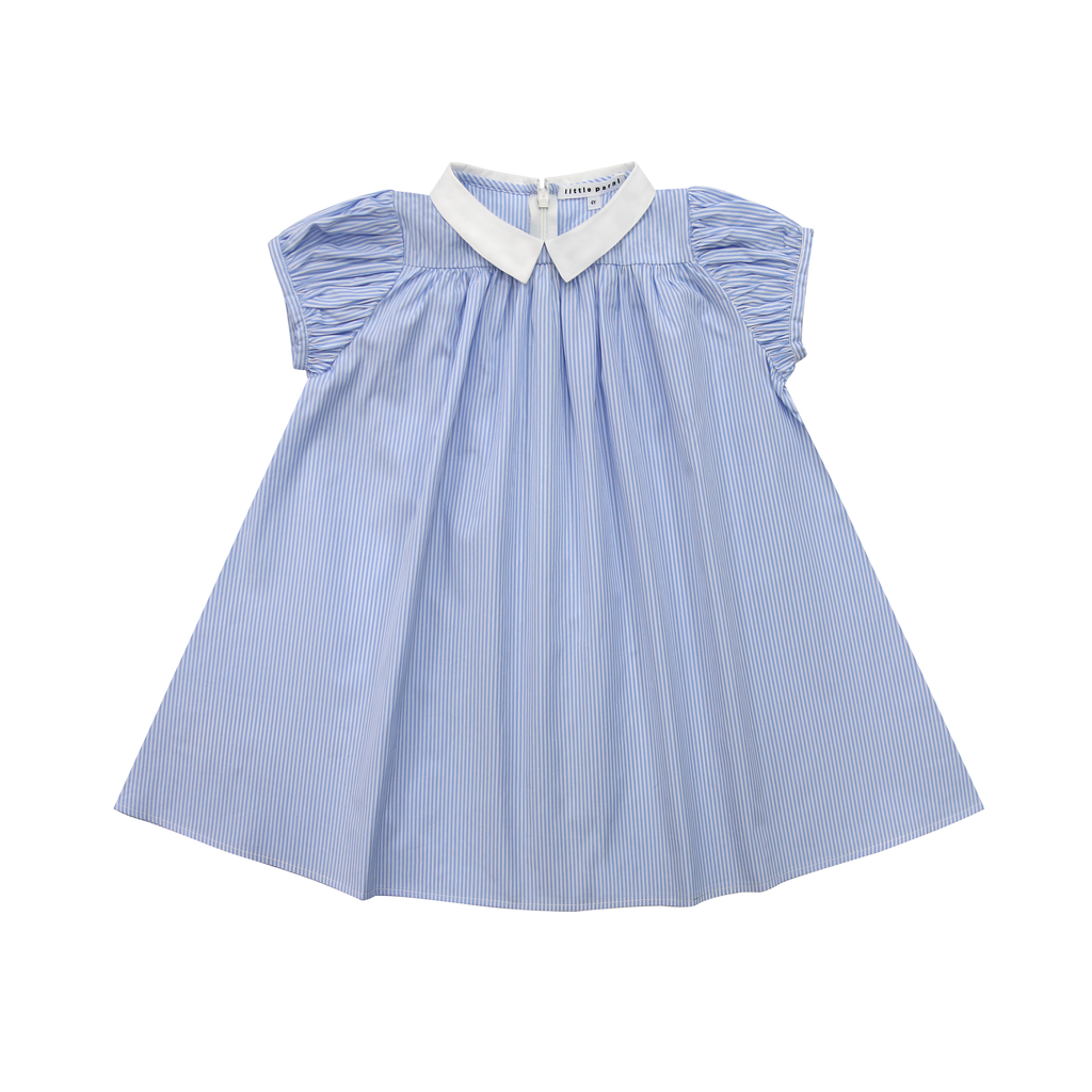 Little Parni K401 Girls Striped Dress - Blue/White