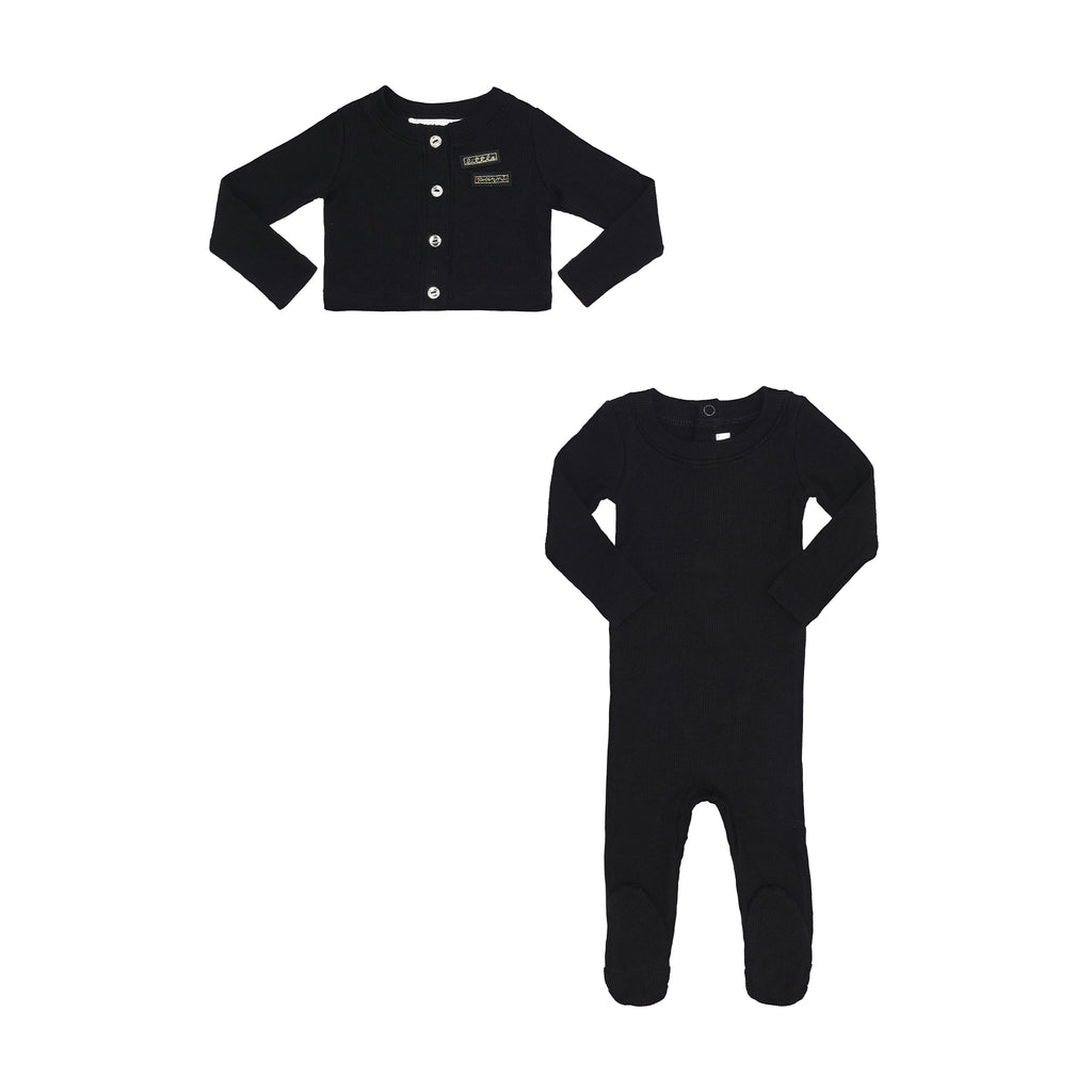 Little Parni Baby Ribbed Stretchy With Rhinestone Cardigan Set K451 - Black