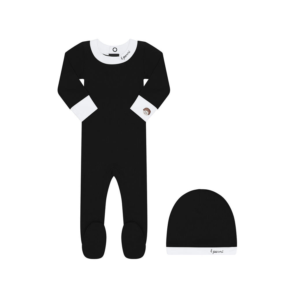 Little Parni Boys Baby Footie And Hat (K548) - Black