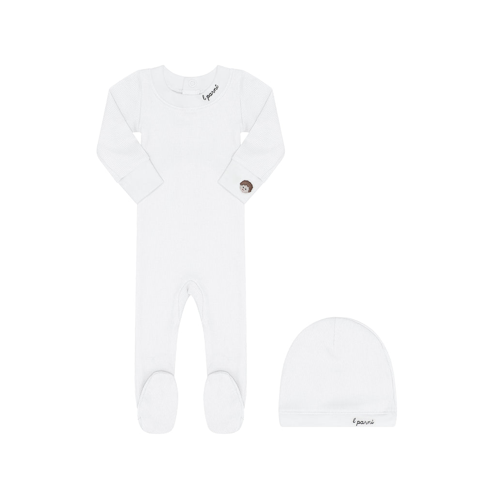 Little Parni Boys Baby Footie And Hat (K548) - Ivory