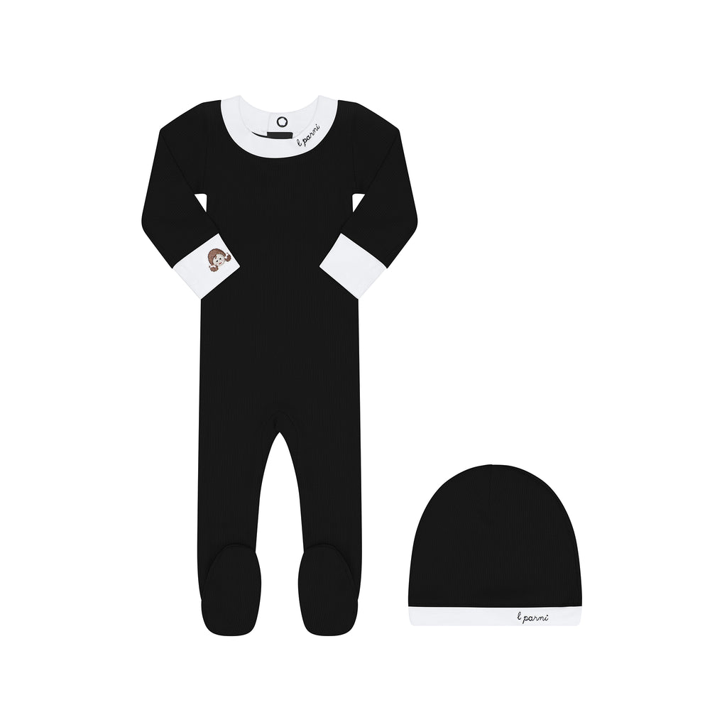 Little Parni Girls Baby Footie And Hat (K549) - Black