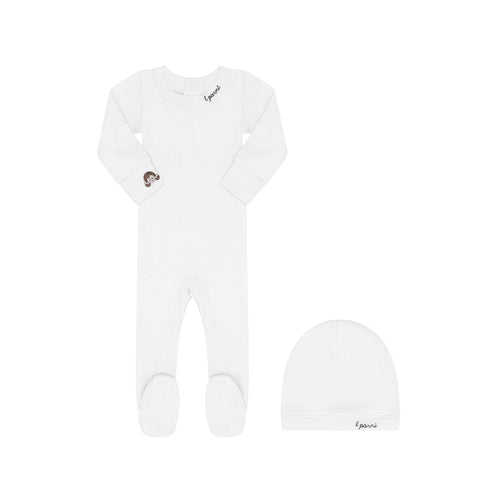 Little Parni Girls Baby Footie And Hat (K549) - Ivory