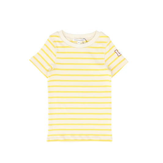 Little Parni Wide Striped Short Sleeve T-shirt (K613) - Yellow/Ivory