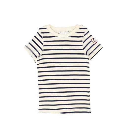 Little Parni Wide Striped Short Sleeve T-shirt (K613) - Navy/Ivory