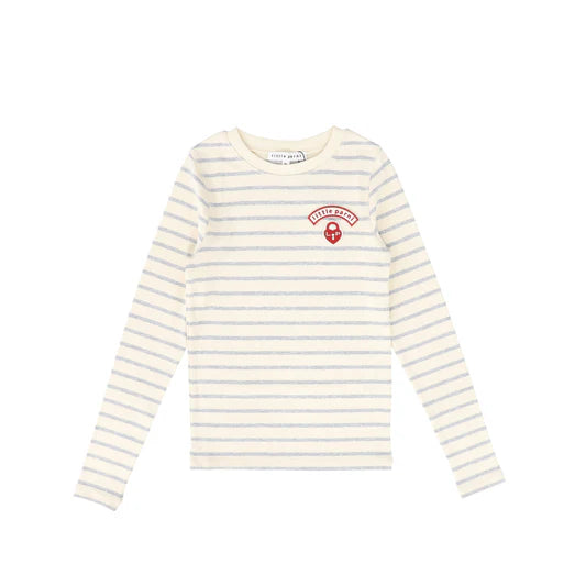 Little Parni Wide Striped Long Sleeve T-shirt (K614) - Grey/Ivory
