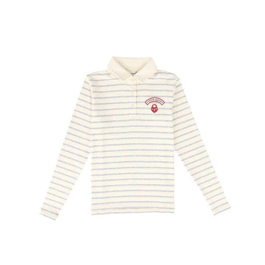 Little Parni Wide Striped Teen Polo (K616) - Grey/Ivory