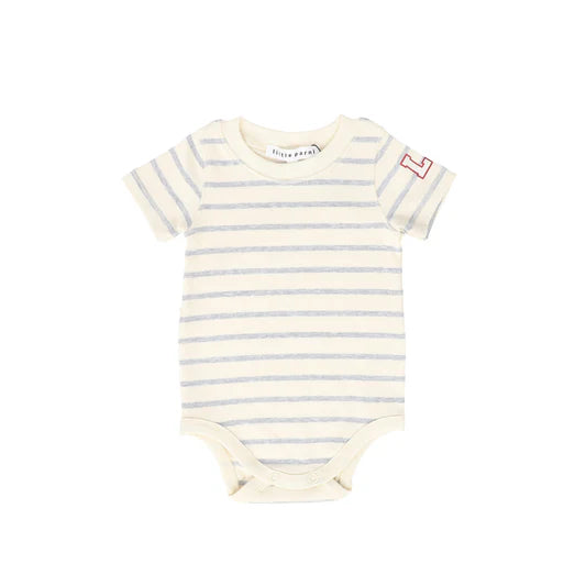 Little Parni Wide Striped Onesie (K617) - Grey/Ivory