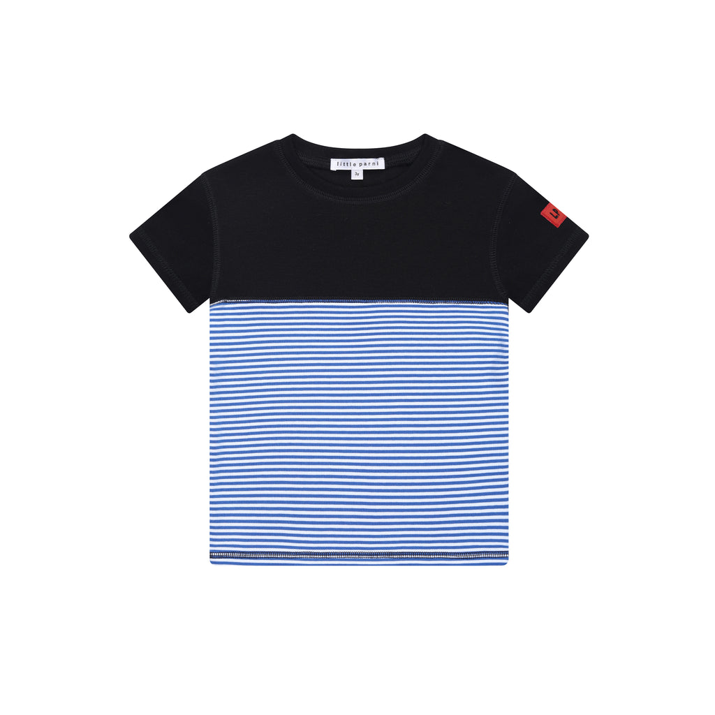 Little Parni Striped Boys Crewneck T-shirt (K625) - Royal Blue/White