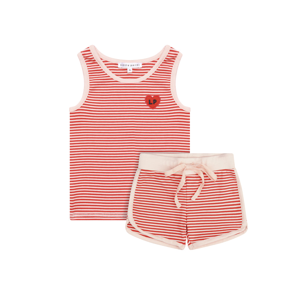 Little Parni Striped Tank Set (K627) - Coral/Pink