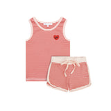 Little Parni Striped Tank Set (K627) - Coral/Pink