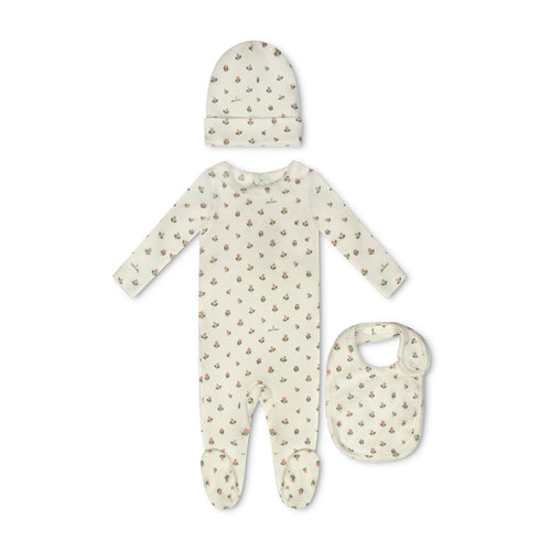 Little Parni Floral Footie, Beanie And Bib (K663) - Pink