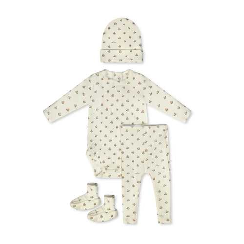 Little Parni Floral Two Piece Set And Beanie (K664) - Pink