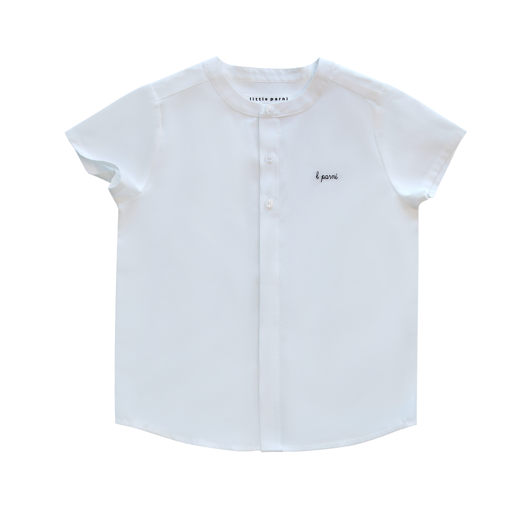 Little Parni Boys Mandarin Collar Short Sleeve White Shirt (K667) - White/Black