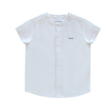 Little Parni Boys Mandarin Collar Short Sleeve White Shirt (K667) - White/Navy