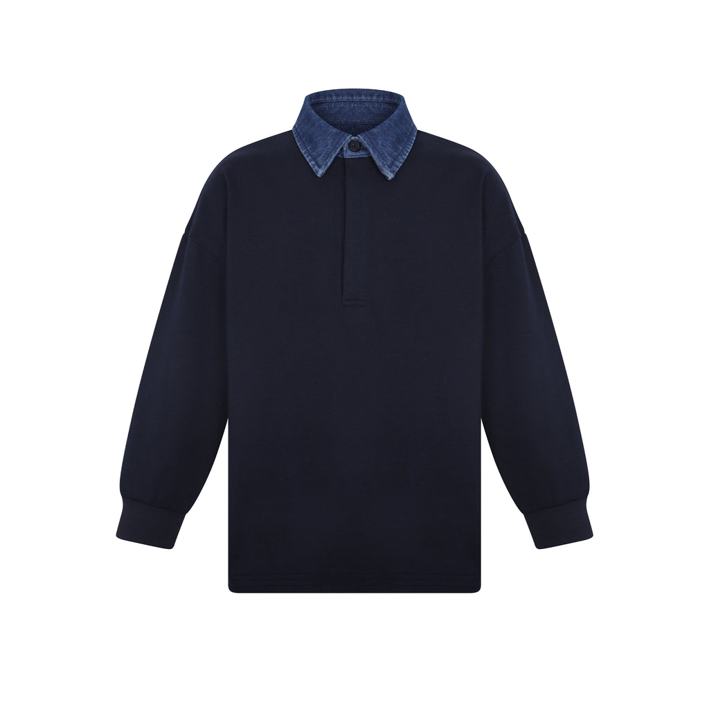 Little Parni Boys Denim Collar Polo (K700) - Navy Blue