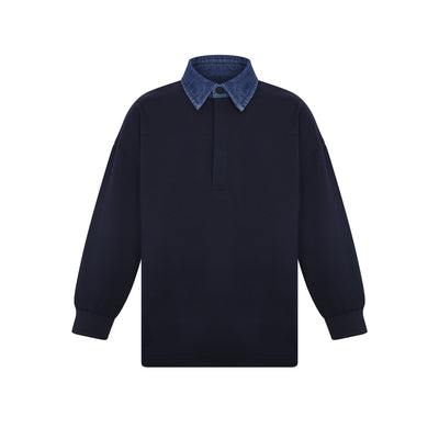 Little Parni Boys Denim Collar Polo (K700) - Navy Blue