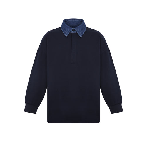 Little Parni Boys Denim Collar Polo (K700) - Navy Blue