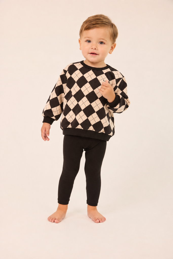 Little Parni Argyle Sweatshirt Set (K711) - Black