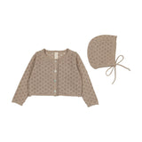 Lilette Knit Pointelle Cardigan & Bonnet - Taupe