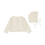 Lilette Knit Pointelle Cardigan & Bonnet - Winter White