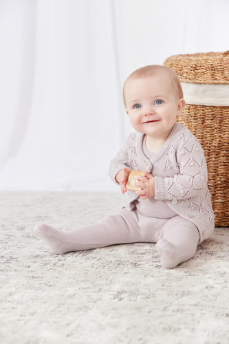 Kipp Rib Knit Overalls, Chunky Pointelle Cardigan & Bonnet Set - Blue