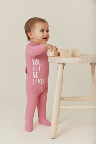Kipp Text Rib Romper - Pink