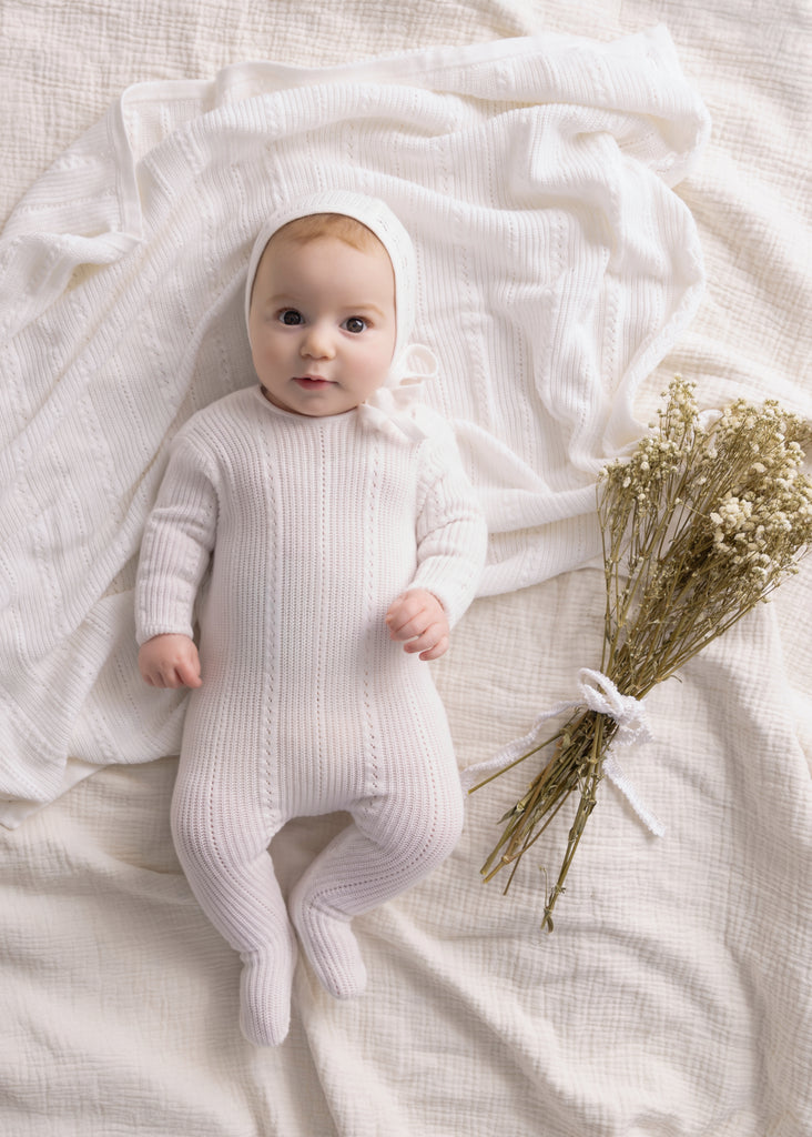 Mini Label Pointelle Knit Layette Set - Ivory