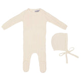 Mini Label Pointelle Knit Footie And Hat - Ivory