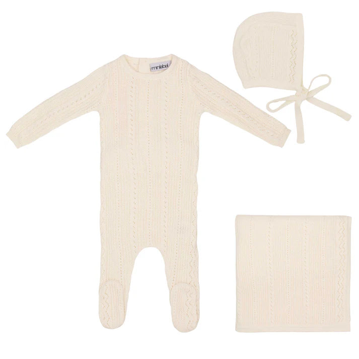 Mini Label Pointelle Knit Layette Set - Ivory