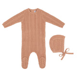 Mini Label Pointelle Knit Footie And Hat - Rose Pink
