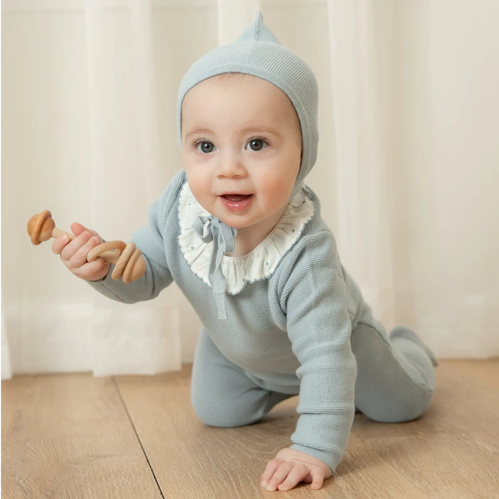 Bee & Dee Knit Embroidered Dot Accent 3PC Set Cloud Blue Moonlight