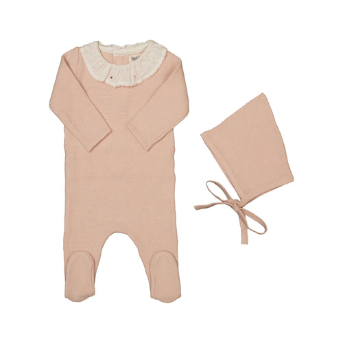 Bee & Dee Knit Embroidered Dot Accent Footie - Blush Pink