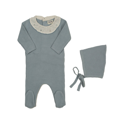 Bee & Dee Knit Embroidered Dot Accent Footie - Cloud Blue