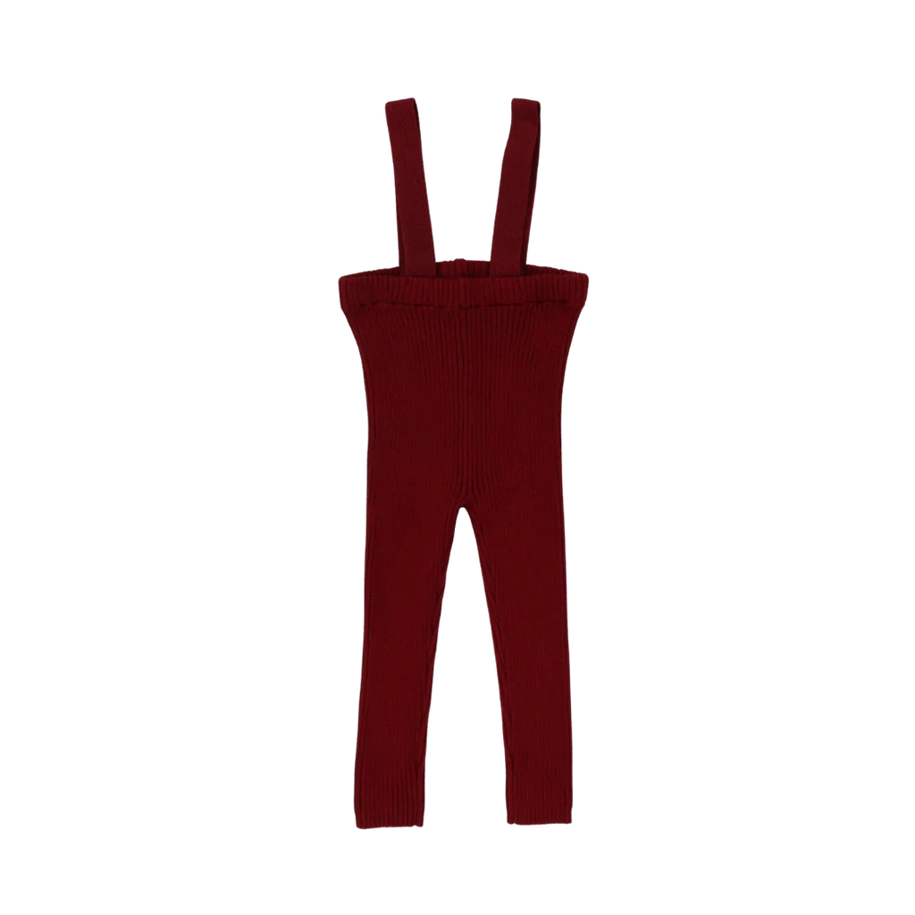 Lil Legs Knit Long Suspender Leggings - Deep Red