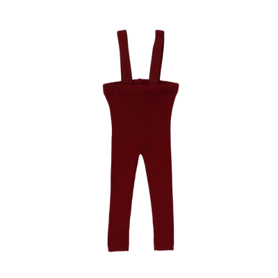 Lil Legs Knit Long Suspender Leggings - Deep Red