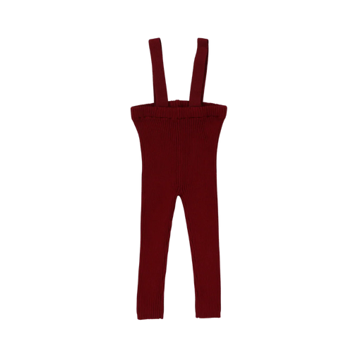 Lil Legs Knit Long Suspender Leggings - Deep Red