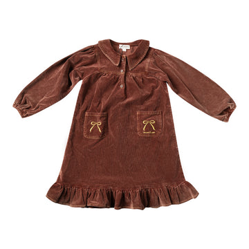 Limited Edition Embroidered Bow Collared Dress - Brick
