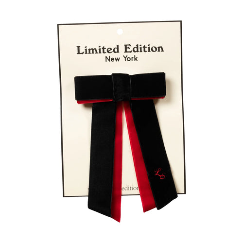 Limited Edition Small Two Tone Velvet Bow - Black/Red