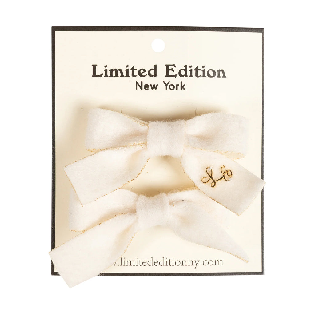 Limited Edition 2Pk Brushed Wool Mini Bow - Ivory